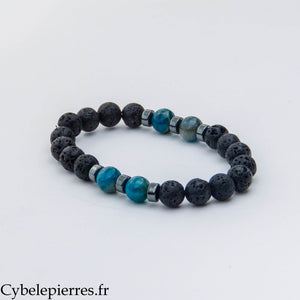 Bracelet Impulsion – Pierre de lave et Apatite bleue (8 mm) – 19 cm | Énergie et Expression