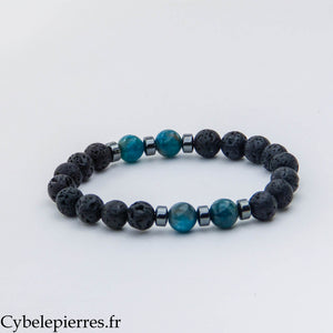 Bracelet Impulsion – Pierre de lave et Apatite bleue (8 mm) – 19 cm | Énergie et Expression