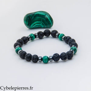 Bracelet Transition – Malachite et Pierre de lave (8 mm) – 20 cm | Changement et Ancrage
