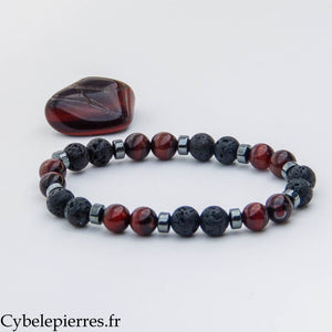 Bracelet Force – Pierre de lave et Oeil de taureau (8 mm) – 19 cm | Stabilité et Détermination