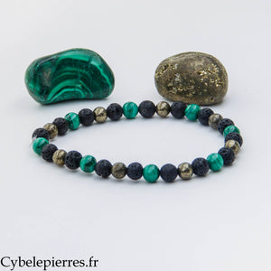 Bracelet Structure – Malachite, Pierre de lave et Pyrite (6 mm) – 19 cm | Ancrage et Évolution