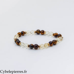 Bracelet Solis – Œil de Tigre et Citrine (6 mm) – 17 cm | Confiance et Abondance