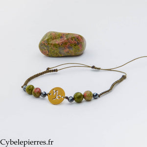 Bracelet Astrologie Capricorne Unakite – Réglable, Breloque dorée
