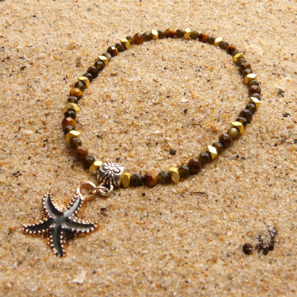 Bracelet Summer - Psamathée - Œil de tigre et Obsidienne dorée (3-4 mm) - 18 cm | Protection et confiance