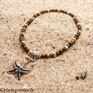 Bracelet Summer - Psamathée - Œil de tigre et Obsidienne dorée (3-4 mm) - 18 cm | Protection et confiance