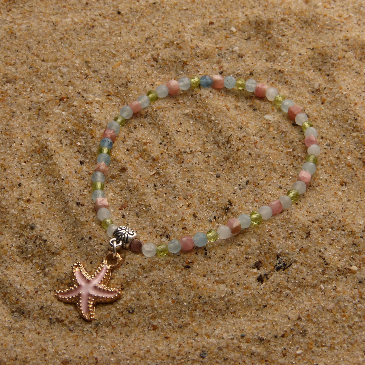 Bracelet Summer - Calypso - Rhodochrosite, Aigue-marine et Péridot (3-4 mm) - 19 cm | Joie et harmonie