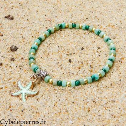 Bracelet Summer - Galéné - Amazonite et Malachite (3-4 mm) - 18 cm | Harmonie et renouveau