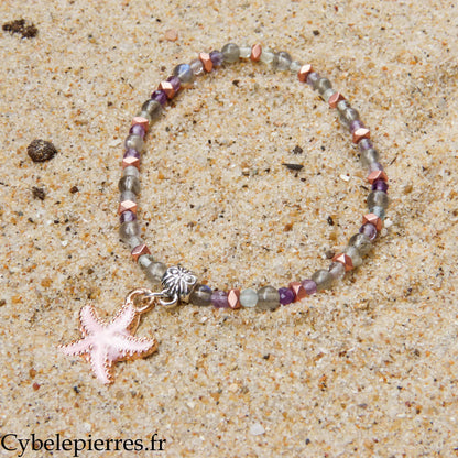Bracelet Summer - Océane - Fluorite et Labradorite (3-4 mm) - 18 cm | Intuition et sérénité