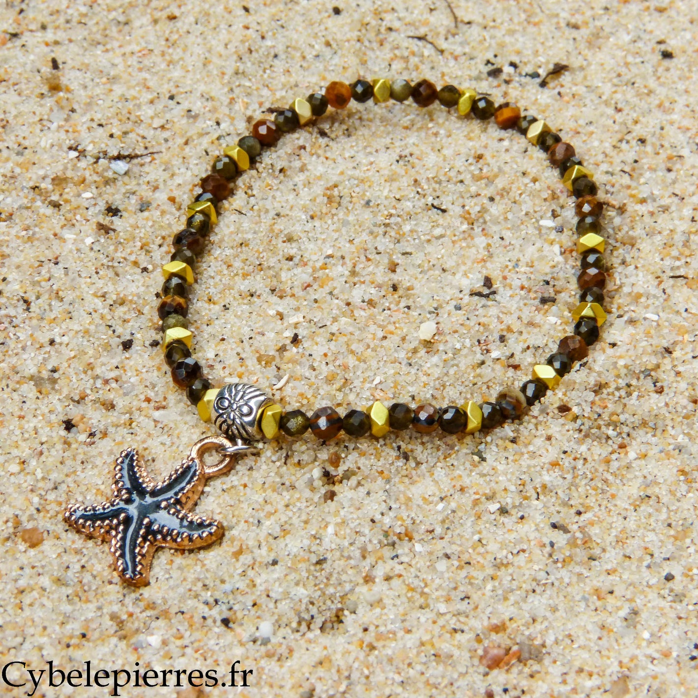 Bracelet Summer - Psamathée - Œil de tigre et Obsidienne dorée (3-4 mm) - 18 cm | Protection et confiance