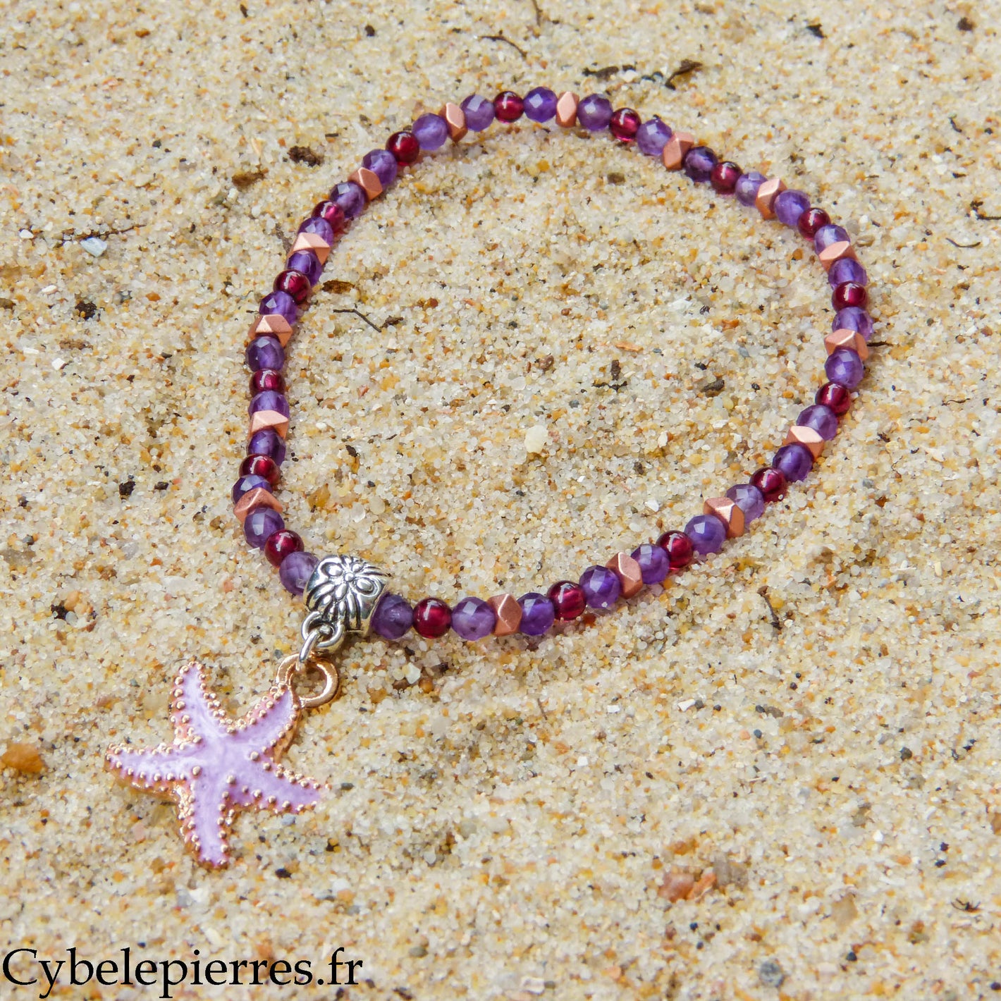 Bracelet Summer - Amphitrite - Améthyste et Grenat (3-4 mm) - 18 cm | Dernier exemplaire