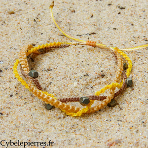 Bracelet Summer - Trio Estival Éclat Terre - Pyrite facettée et micro macramé - Taille réglable | Confiance et motivation