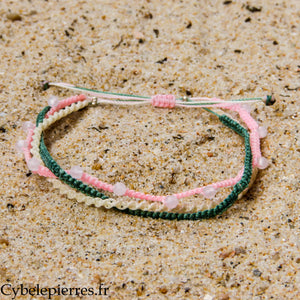 Bracelet Summer - Trio Estival Matin Pastel - Quartz rose et micro macramé - Taille réglable | Douceur et sérénité