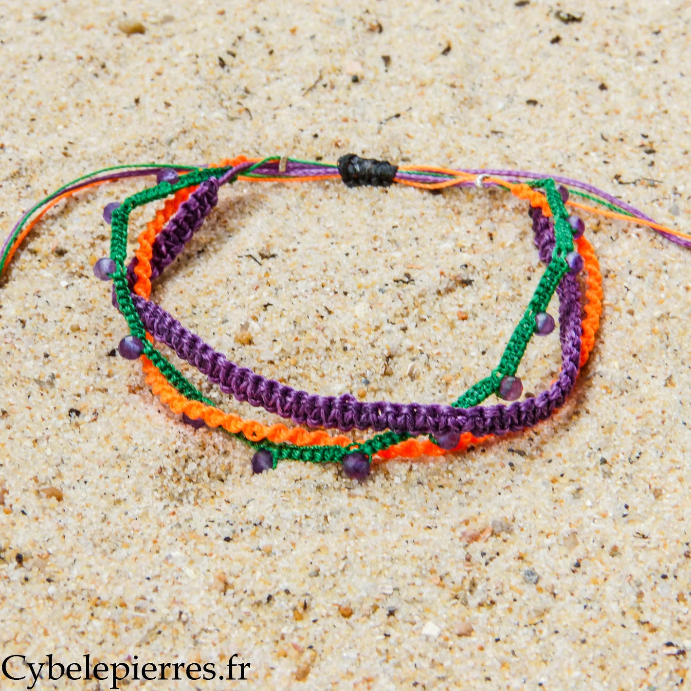 "Vibrant Energy" Summer Trio Bracelet – micro macramé & amethyst