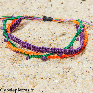 "Vibrant Energy" Summer Trio Bracelet – micro macramé & amethyst