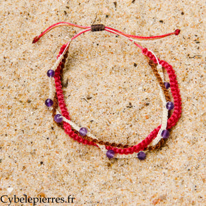 "Summer Trio – Raspberry Radiance" Bracelet – micro macrame & amethyst