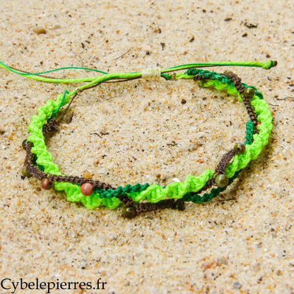Pulsera "Trío Estival – Bosque Vivo" – micramé y unakita