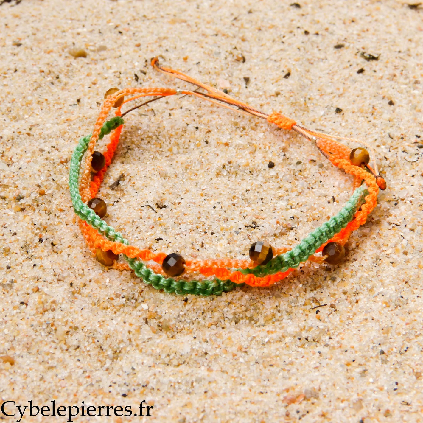 Bracelet Summer - Trio Estival Soleil Sauvage - Œil de tigre facetté et micro macramé - Taille réglable | Confiance et vitalité