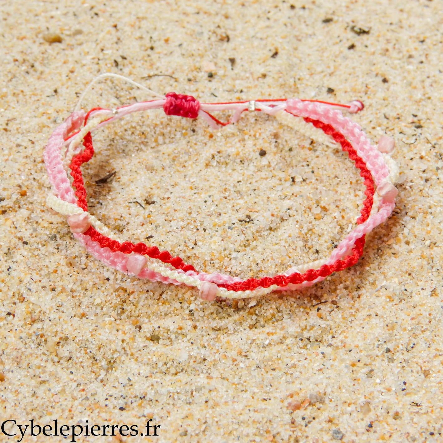 Bracelet Summer - Trio Estival Cœur Vibrant - Rhodochrosite et micro macramé - Taille réglable | Émotions et spontanéité