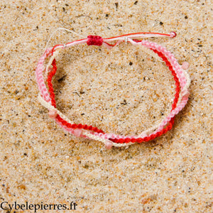 Bracelet Summer - Trio Estival Cœur Vibrant - Rhodochrosite et micro macramé - Taille réglable | Émotions et spontanéité