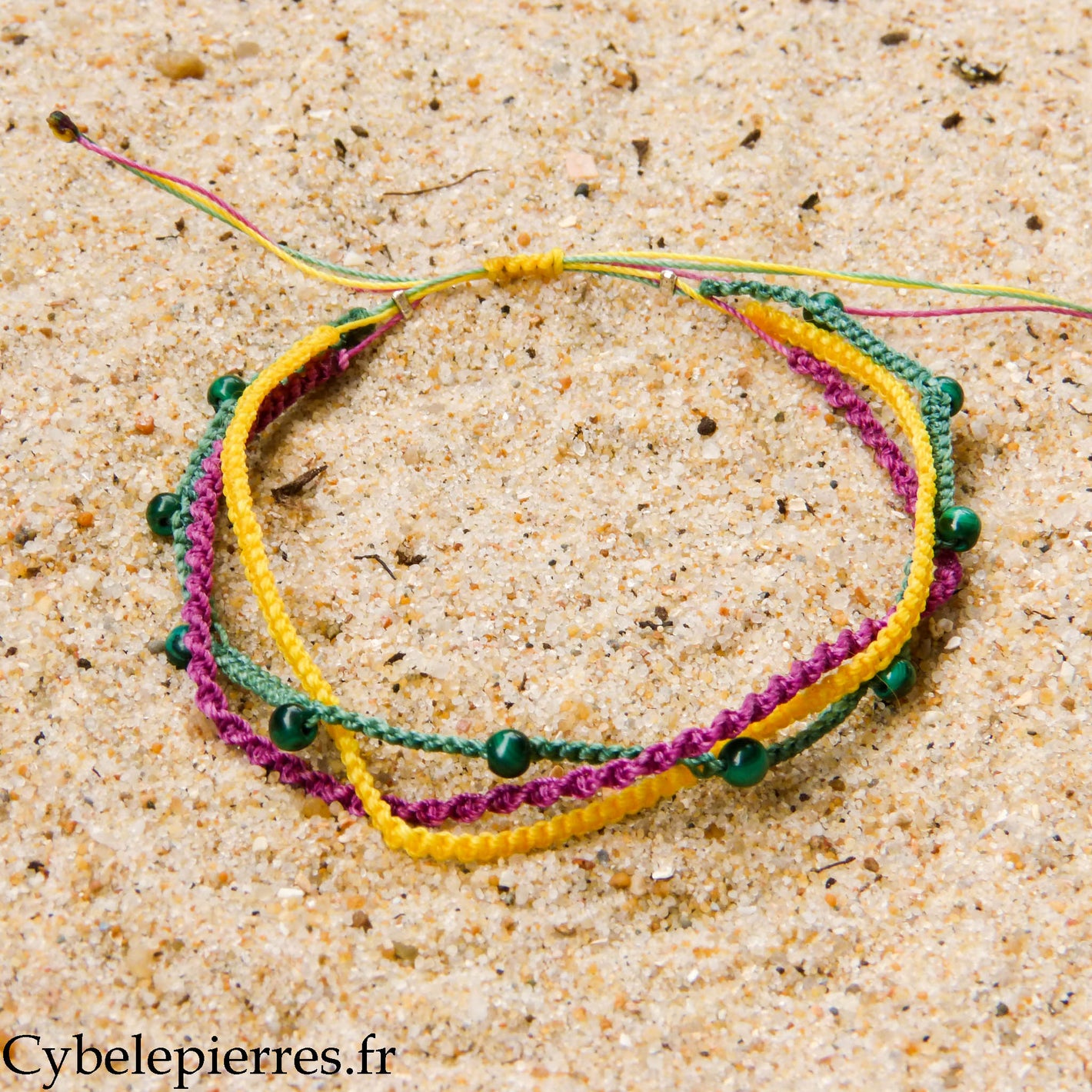 Bracelet Summer - Trio Estival Énergie Tropicale - Malachite et micro macramé - Taille réglable | Joie et renouveau