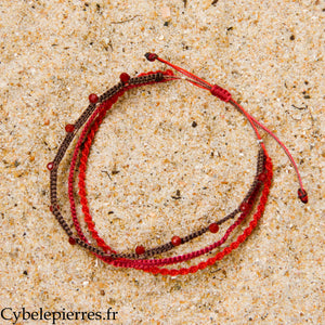 Bracelet Summer - Trio Estival Fruits Rouges - Cornaline et micro macramé - Taille réglable | Vitalité et motivation