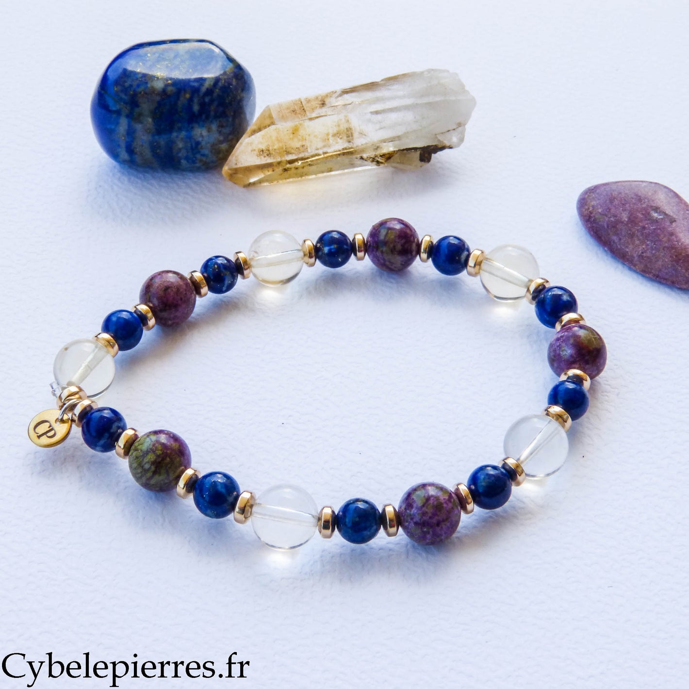 Bracelet Ose être toi – Lapis-lazuli, Stichtite-serpentine et Citrine (8 mm et 6 mm) – 18 cm | Confiance en soi et authenticité