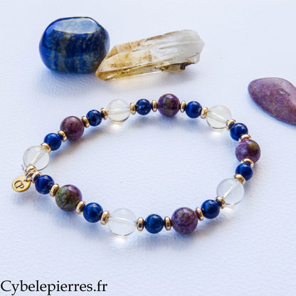 Bracelet Ose être toi – Lapis-lazuli, Stichtite et Citrine (8 mm et 6 mm) – 18 cm | Confiance en soi et authenticité