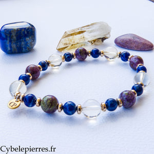 Bracelet Ose être toi – Lapis-lazuli, Stichtite-serpentine et Citrine (8 mm et 6 mm) – 18 cm | Confiance en soi et authenticité