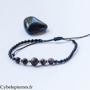 Bracelet réglable Obsidienne argentée