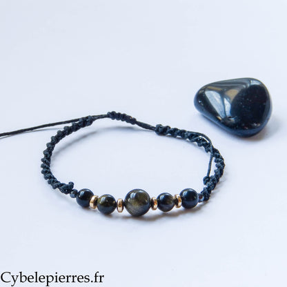Bracelet réglable Obsidienne dorée