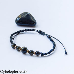 Bracelet réglable Obsidienne dorée