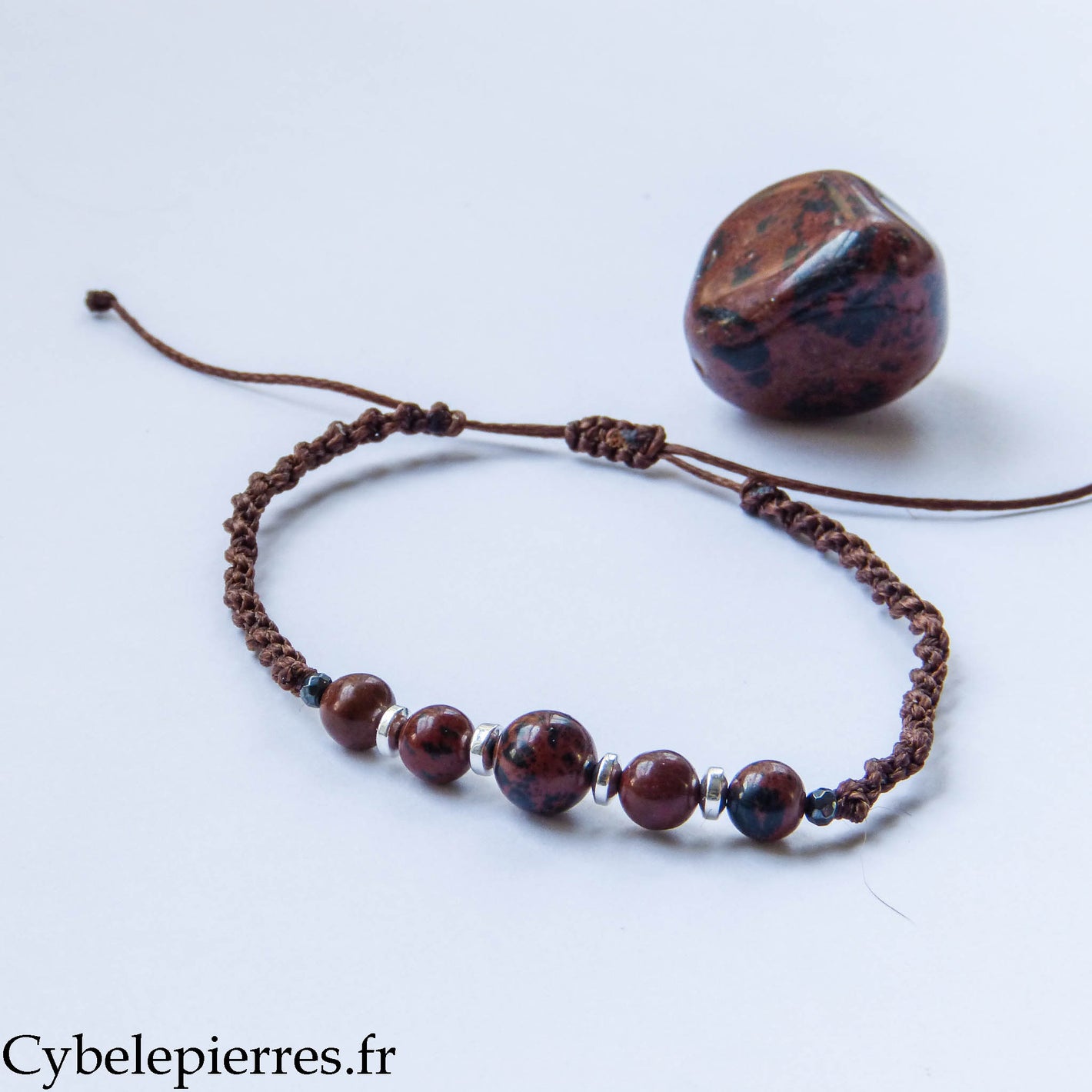 Bracelet réglable Obsidienne acajou