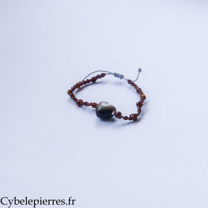 Tiger's Eye (4mm) Macrame Bracelet and Silver Sheen Obsidian Heart (2cm) | Protection and Stability