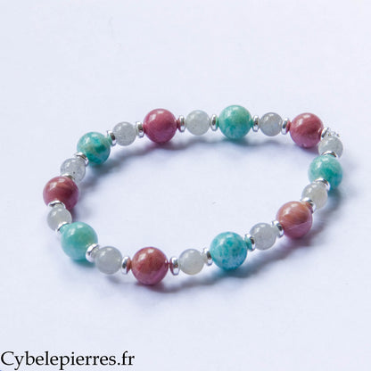 Renewal Bracelet - Amazonite, Labradorite and Rhodonite (6 and 8mm) - 18cm