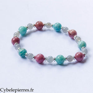 Bracelet Expression – Amazonite, Labradorite et Rhodonite (6 et 8 mm) – 18 cm | Sensibilité et Confiance
