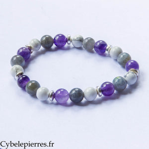 Bracelet Préservation – Labradorite, Howlite et Améthyste (8 mm) – 19 cm | Protection et Recul