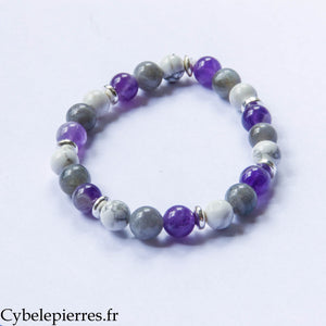Bracelet Préservation – Labradorite, Howlite et Améthyste (8 mm) – 19 cm | Protection et Recul