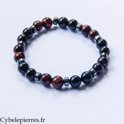 Bracelet Force Intérieure – Œil de taureau et Tourmaline (8 mm) – 20 cm | Protection et Détermination
