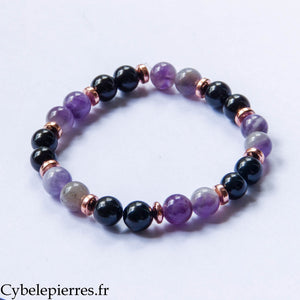 Bracelet Stabilité – Tourmaline et Améthyste (8 mm) – 19 cm | Protection et Sérénité