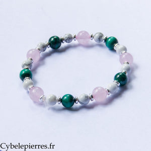 Bracelet Réconfort – Quartz rose, Malachite et Howlite (6 et 8 mm) – 18 cm | Douceur et Changement