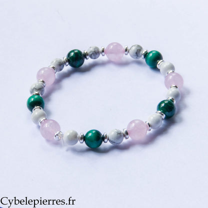 Bracelet Réconfort – Quartz rose, Malachite et Howlite (6 et 8 mm) – 18 cm | Douceur et Changement