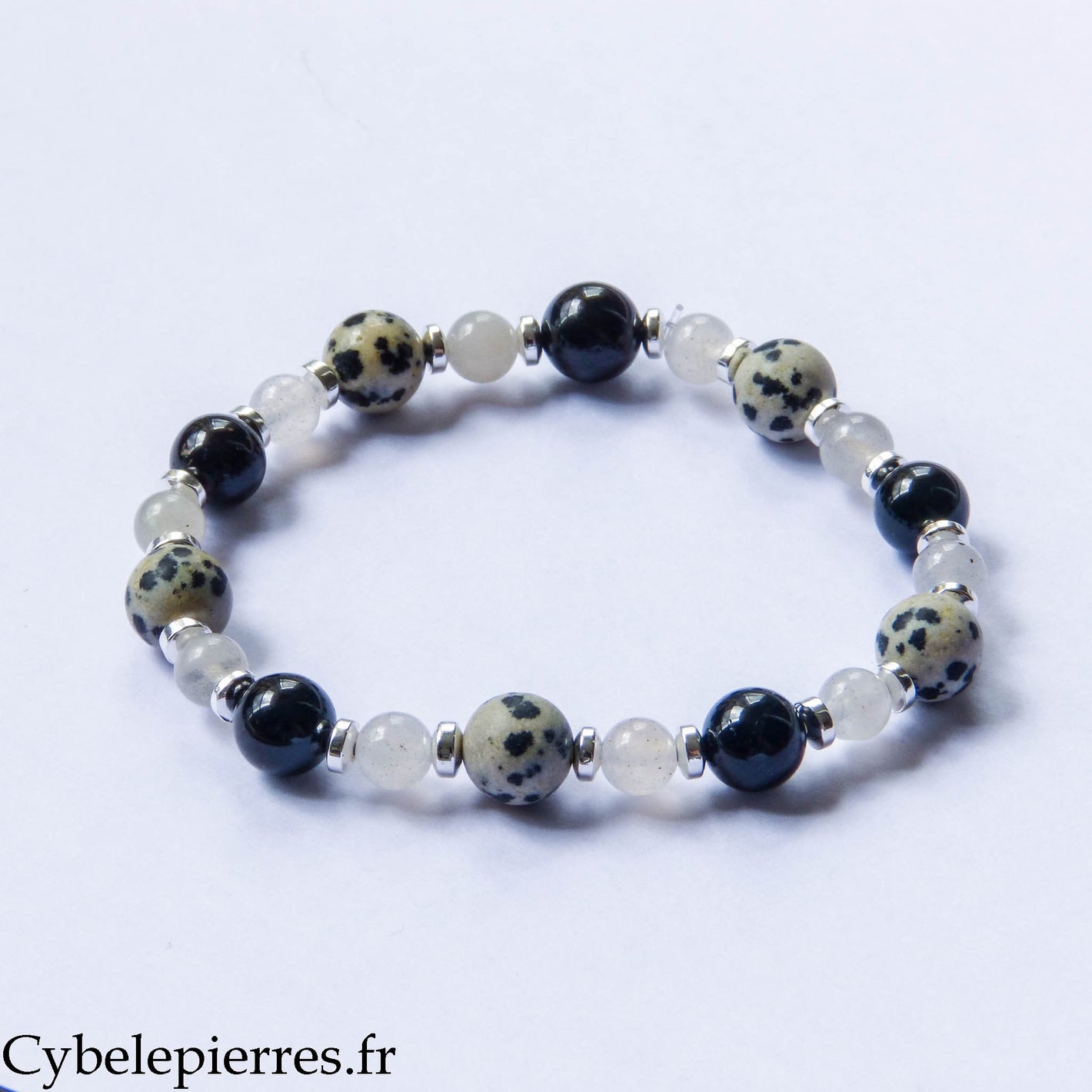 Pulsera de anclaje y protección - Turmalina, Labradorita y Jaspe Dálmata (6 y 8mm) - 19cm [🔥¡Última unidad!]