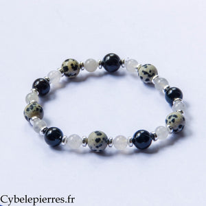 Bracelet Ancrage et Protection- Tourmaline, Labradorite et Jaspe Dalmatien (6 et 8mm) - 19cm [🔥Dernier exemplaire!]