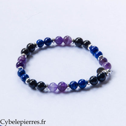 Bracelet Lucidité – Tourmaline, Lapis-lazuli et Améthyste (6 mm) – 18 cm | Protection et Clarté