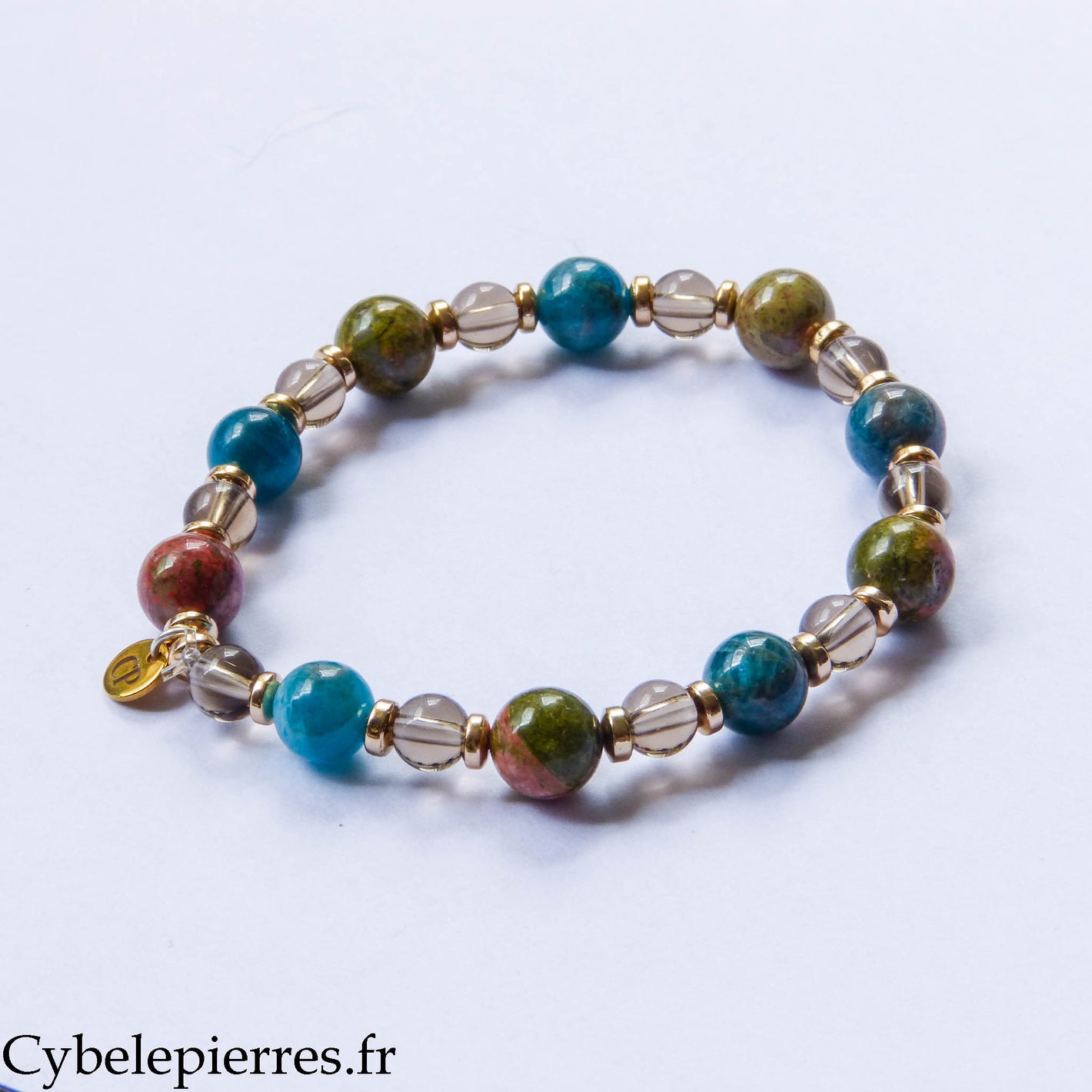 Decision Bracelet: Smoky Quartz, Unakite, and Blue Apatite (6mm) - 19cm