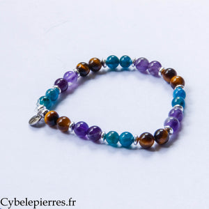 Bracelet Assurance – Œil de Tigre, Apatite Bleue et Améthyste (6 mm) – 17 cm | Confiance et Expression