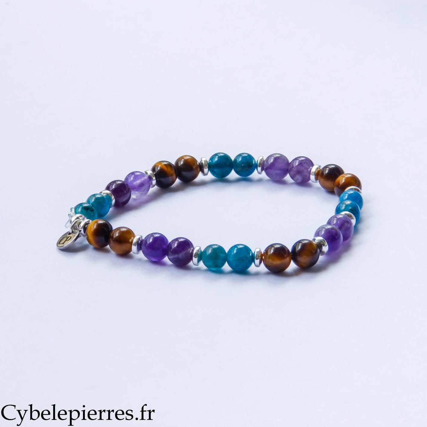 Pulsera Independencia - Ojo de tigre, Amatista y Apatita (6mm) - 18cm