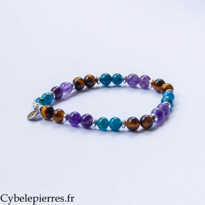 Independence Bracelet - Tiger's Eye, Amethyst and Apatite (6mm) - 18cm