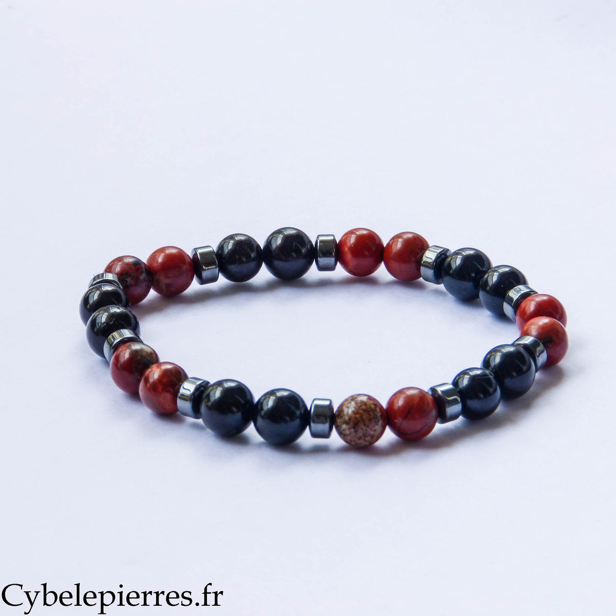 Bracelet Détermination – Tourmaline et Jaspe rouge (8 mm) – 20 cm | Ancrage et Élan