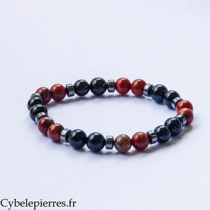 Bracelet Détermination – Tourmaline et Jaspe rouge (8 mm) – 20 cm | Ancrage et Élan